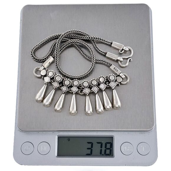 Vintage Sterling Silver 925 Ornate Dangle Bead Foxtail Chain Bib Necklace 17.5" - Picture 4 of 5